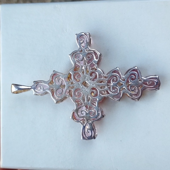Pink Topaz Gemstone Cross Pendant Sterling Silver - Picture 3 of 6